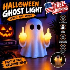 Halloween Ghost Middle Finger Light Glowing LED Night Light Spooky Home Decor