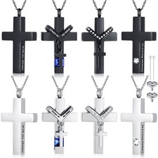Urn Necklace for Ashes 8 Pcs Cross Design with Rhinestones - Memorial Jewelry
