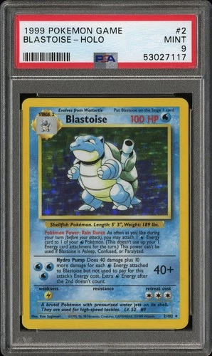 1999 BLASTOISE POKEMON BASE SET UNLIMITED #2 HOLO Holographic PSA 9 MINT💧