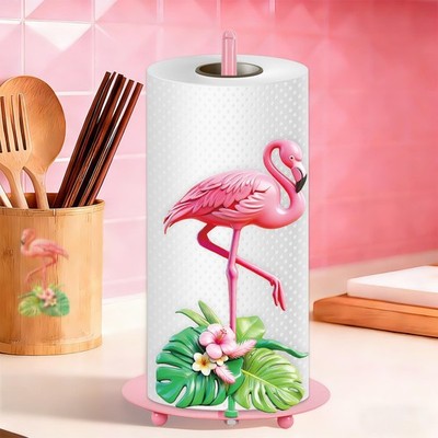 Summer Tropical Paper Towel Holder Flamingo Palm Leaf Large Metal Towel Holde...