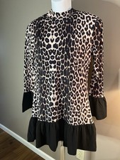 Exclusive Brand Leopard Print Dress Long Sleeves With Ruffles Size L