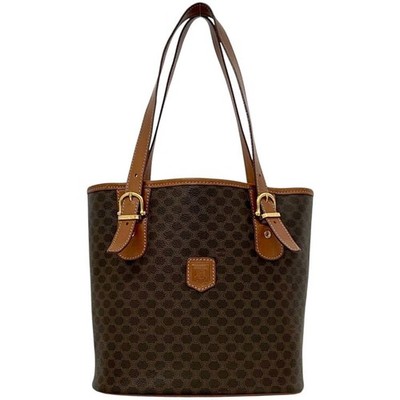 Celine tote bag brown Macadam pattern bucket style PVC leather pre-owned