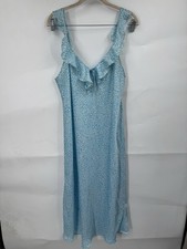 Morgan Taylor Satin Ruffle Animal Print Maxi Slip Dress Women XL Blue Intimate