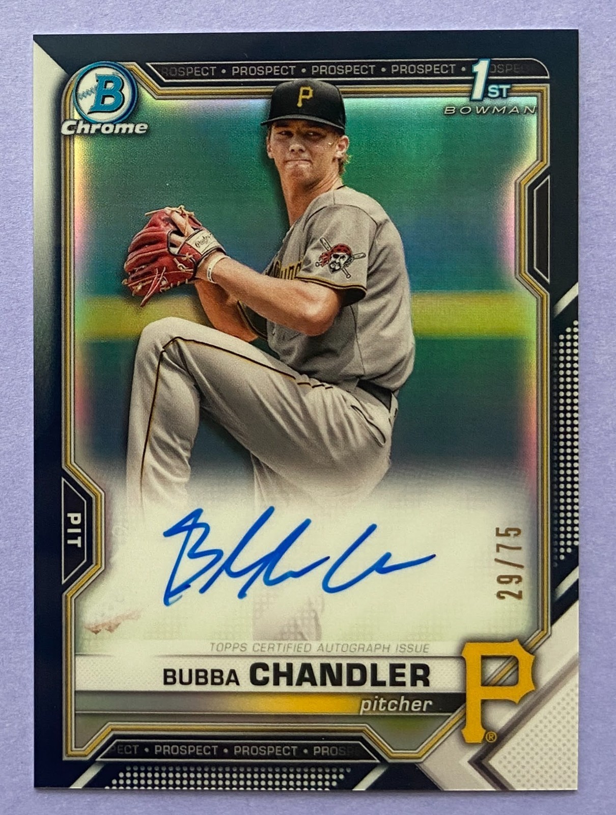 2021 1st Bowman Chrome /75 Black Bubba Chandler Auto #CDA-BC - PIT Rookie