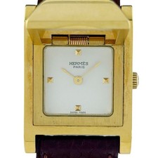Hermes Medor Watch SS GP Leather Quartz White...