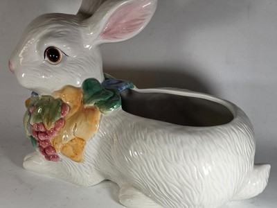 Retired Fitz & Floyd Sonoma Rabbit Bunny Planter Easter Spring with Fruit 15''