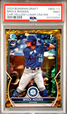 2023 Bowman Draft 1st Brock Rodden Chrome Yellow Lunar Crater /75 PSA 9 Mint