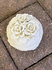 Vintage Porcelain Ivory Colored-Small Roses Trinket Box-Beautiful-Perfect Shape