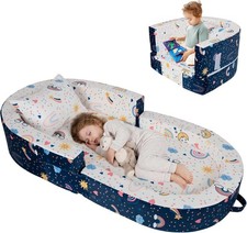 2-in-1 Toddler Travel Bed Portable Foldable Toddler Floor Bed Converts to Soft