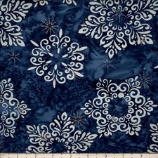 1 Yard Cut of Lunn Fabric Fleur Dis Lis Snow Batik 100% Cotton 3133 Midnight