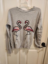 Abercrombie Fitch Kids 13/14 Girls Flamingo Sweater Sequin Long Sleeves Gray 