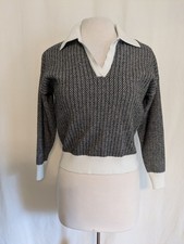 Tahari Sweater Black Ivory Geometric Collared Viscose Blend Small