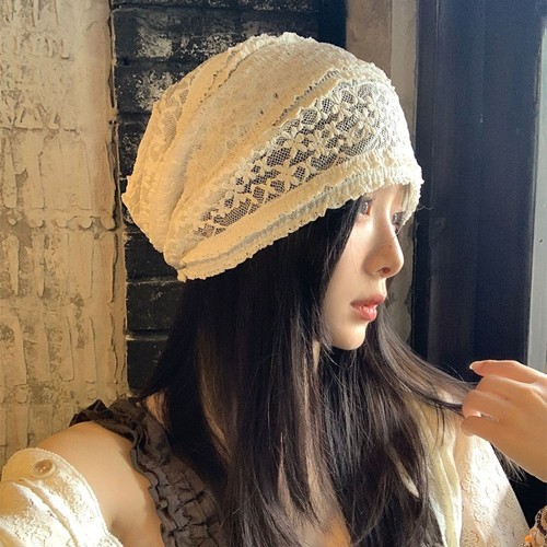 Breathable Beanies Hat Y2k Flower Cap Retro Embroidered Lace Hat Outdoor - Picture 9 of 12