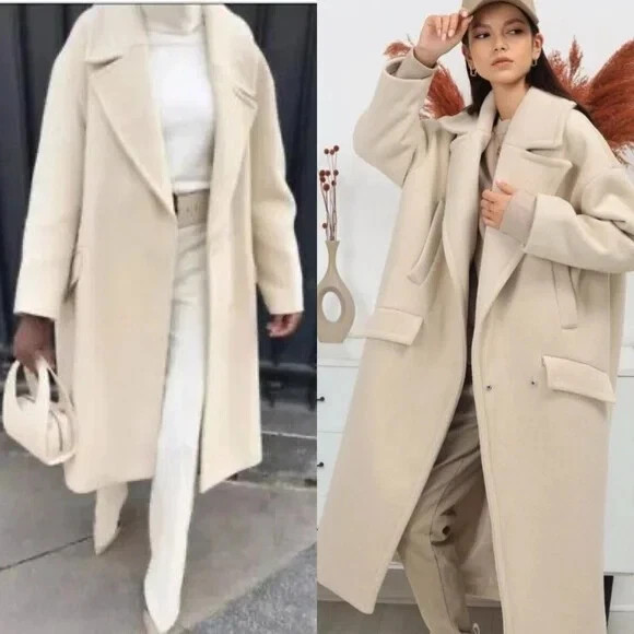 Zara Oversized Coat With Pockets Vanilla Size XL Ref 2675/241 RRP