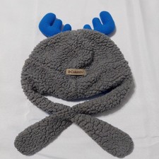 Columbia Kids Fleece Moose Antler Hat Gray Blue Winter Trapper Ear Flap