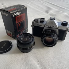 Asahi Pentax K1000 SLR Camera & Pentax-M 1:2 50mm Lens + Vivitar 28mm Wide Lens