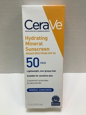 CeraVe Hydrating Mineral Face Sunscreen, SPF50, 2.5oz, Exp. 02/2028