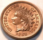 1862 Indian Head Cent, Uncirculated Better Date and Type Penny, Lustrous 1C Coin