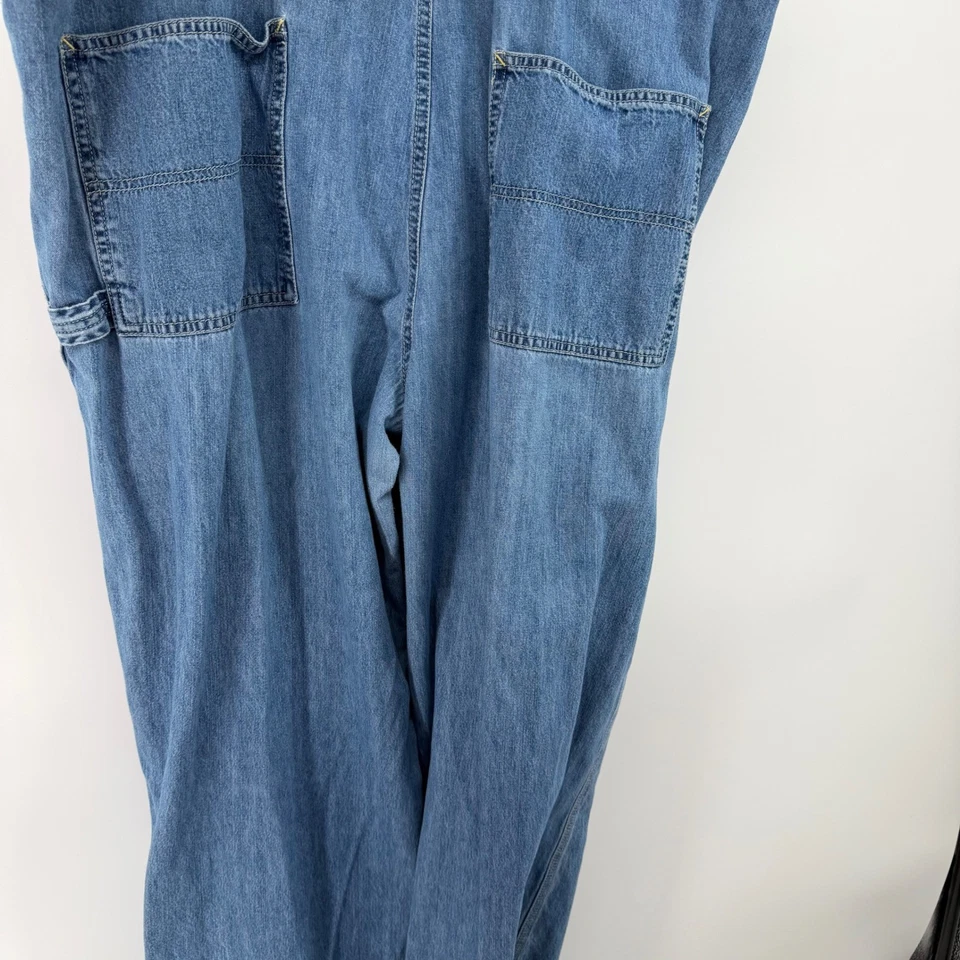 Mono vaquero azul marino antiguo lavado claro calce relajado para mujer XL Foto 4 de 4