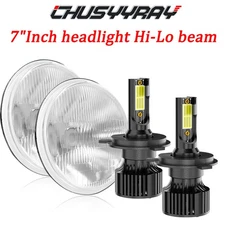 7"Inch LED GLASS Headlight Round, ORIGINAL CLASSIC LOOK Conversion Chrome Pair