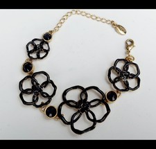 NEU - PILGRIM Armband gold / schwarz mit Blumen