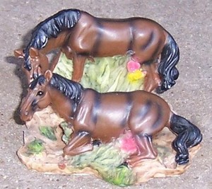Two Dark Brown Horses H's Collection Resin Vintage Decorative Figurine