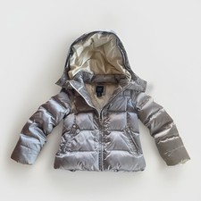 VTG GapKids Girls Down Quilted Puffer Jacket XS 4-5 Silver Removable Hood Zip