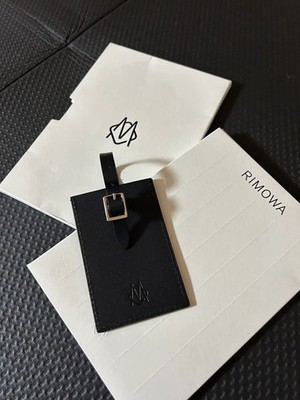 RIMOWA New Logo Black Luggage Tag Name Card w/ Strap Authentic
