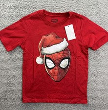 Marvel Spider-Man Shirt Boys Youth Small 6/7 Red Santa Hat Christmas Tee