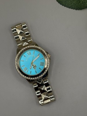 U.S. Polo Assn Gold Tone Watch Blue Dial Crystal Bezel Needs Battery