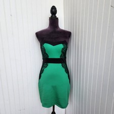As U Wish Womens Green Black Lace Strapless Dress Bodycon Mini Stretch Small