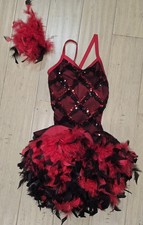 WEISSMAN Showtime Dance Costume Sz MC 10/12 Mamma Mia 11607 Red  Black Feathers