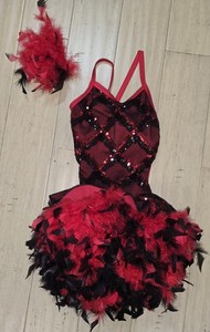 WEISSMAN Showtime Dance Costume Sz MC 10/12 Mamma Mia 11607 Red & Black Feathers