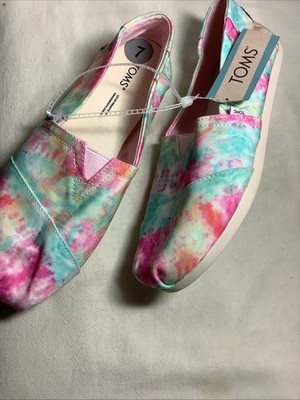 Womens Size 7 Alpargata TOMS Aloe Green Tie Dye Print~NWT~Defects (Small Stains)