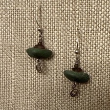 Handmade Silver Wire Wrapped Sea glass Large Stone Earrings Swirl Dangle Boho