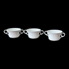 Rene Ozorio Argento Bouillon Soup Cup Double Handle White Porcelain Set of 3 LN