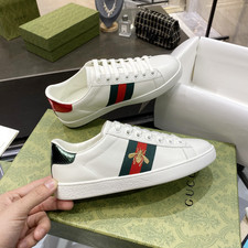 Womens Gucci White Leather Sneakers Gold Bee ...
