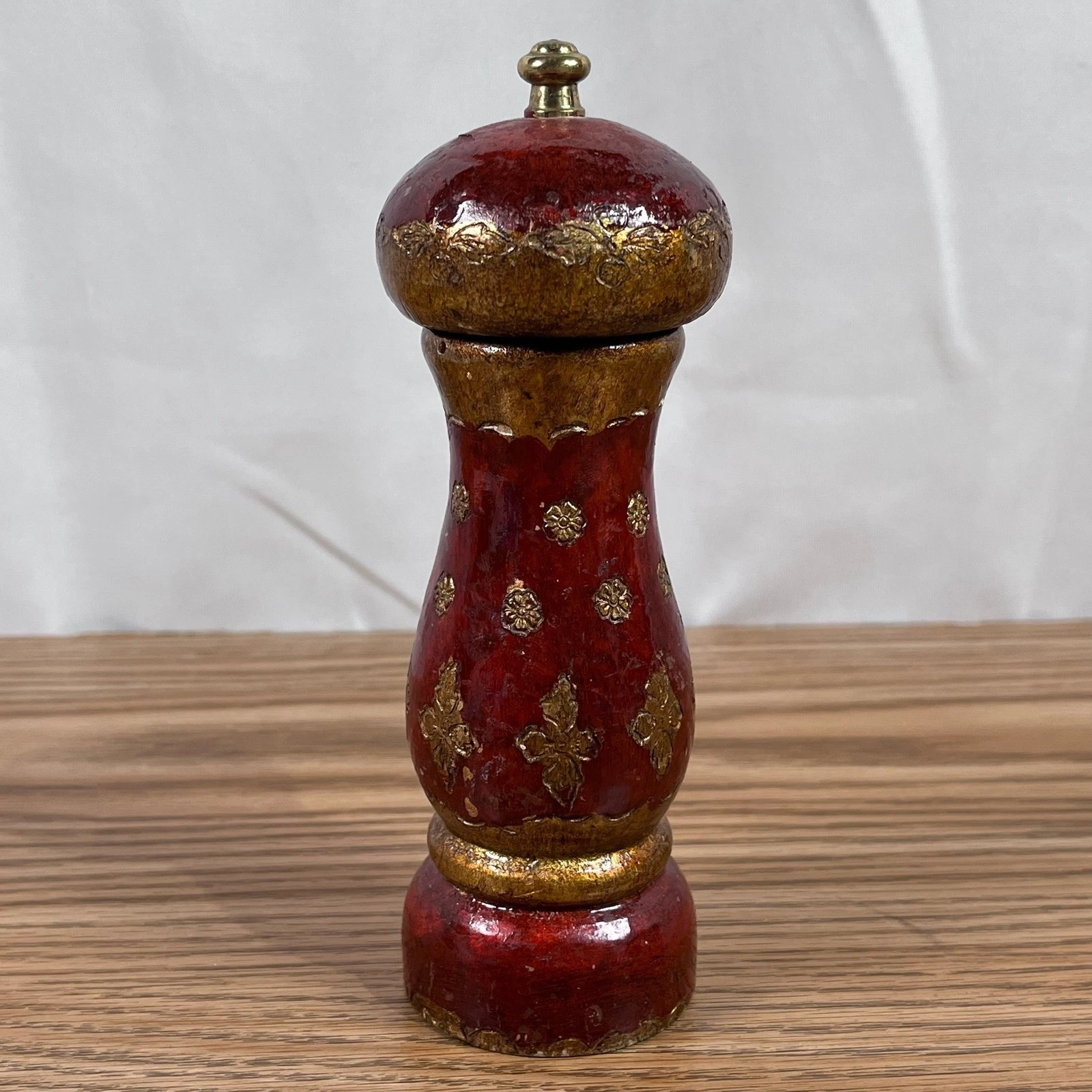 Vintage Florence Italy Decorative Spice Grinder Red Gold Ornate Kitchen Decor