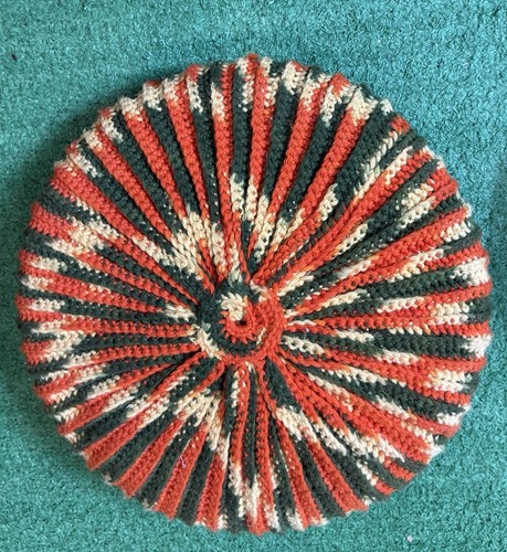 2 VTG 70s 12 In Round Pillow Hand Made Crochet Double Sided Pillow Green Orange - Picture 3 of 5