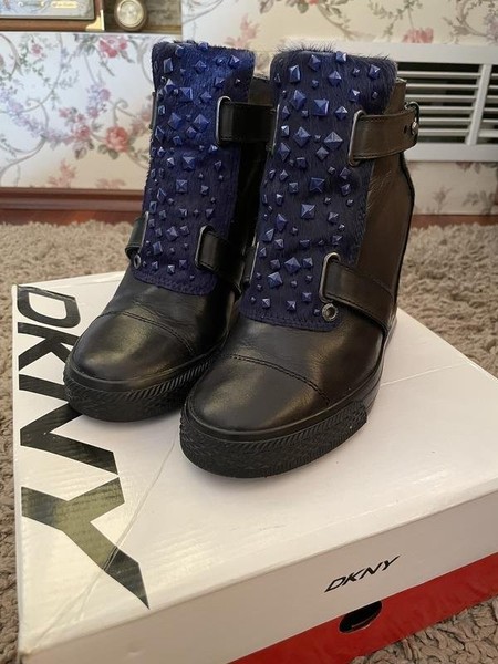 Women DKNY Boots Black Leather 36.5