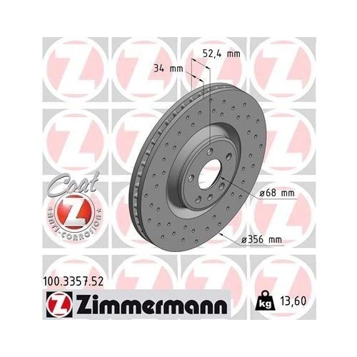 2x Disque de frein ZIMMERMANN 100.3357.52 convient pour VAG AUDI (FAW) - Photo 1/1