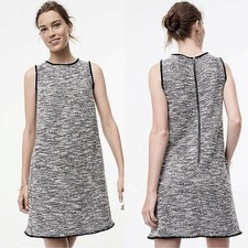 Ann Taylor LOFT Gray Tweed Sleeveless Fringe Back Zip Mini Shift Dress Size S