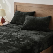 Velvet Fitted Sheet and Pillowcases Set, Luxury Soft Fuzzy Bottom Sheet with