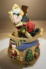 Animated Sankyo Santa Rocking Chair Music Box "We Wish You Merry Christmas” VTG