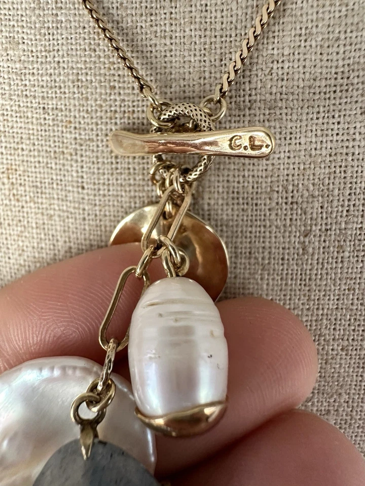 Chan Luu Gold Tone Baroque Pearl Labradorite Charm Toggle Necklace 30” - Image 4 of 4