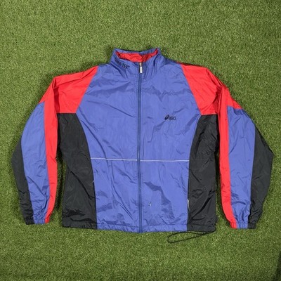 Vintage ASICS 90sGore Tex Full Zip Windbreaker Jacket XL 2XL Blue Red Retro