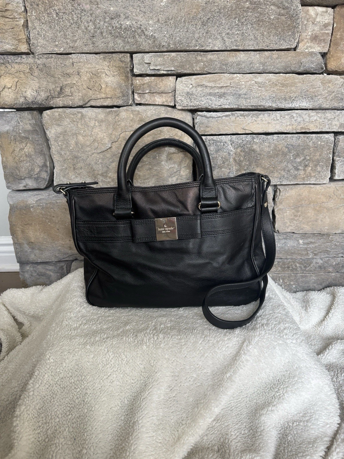 Kate Spade New York Primrose Hill Goldie Black Leather Satchel Bow Purse