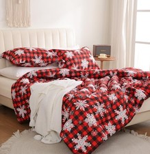Red Buffalo Christmas Comforter Set Size, 3 Piece Queen Plaid Snowflakes