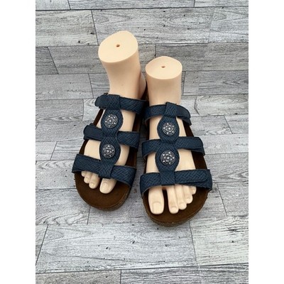 Haflinger Women Sz EU 40 Navy Blue Leather Cork Medallion Sandals 63196 Shoes