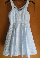 Girl  s Vintage Rare Editions White/Blue Stripped Dress lined With Back Zipper